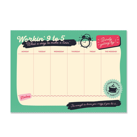 A Weekly planner with humorous text from the Pencil me In stationery shop.