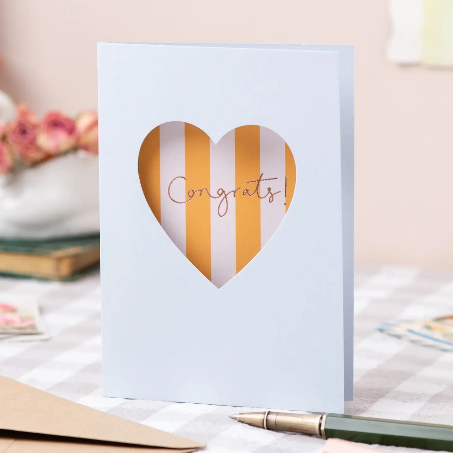 'congrats' Blue Heart Cut Out Card