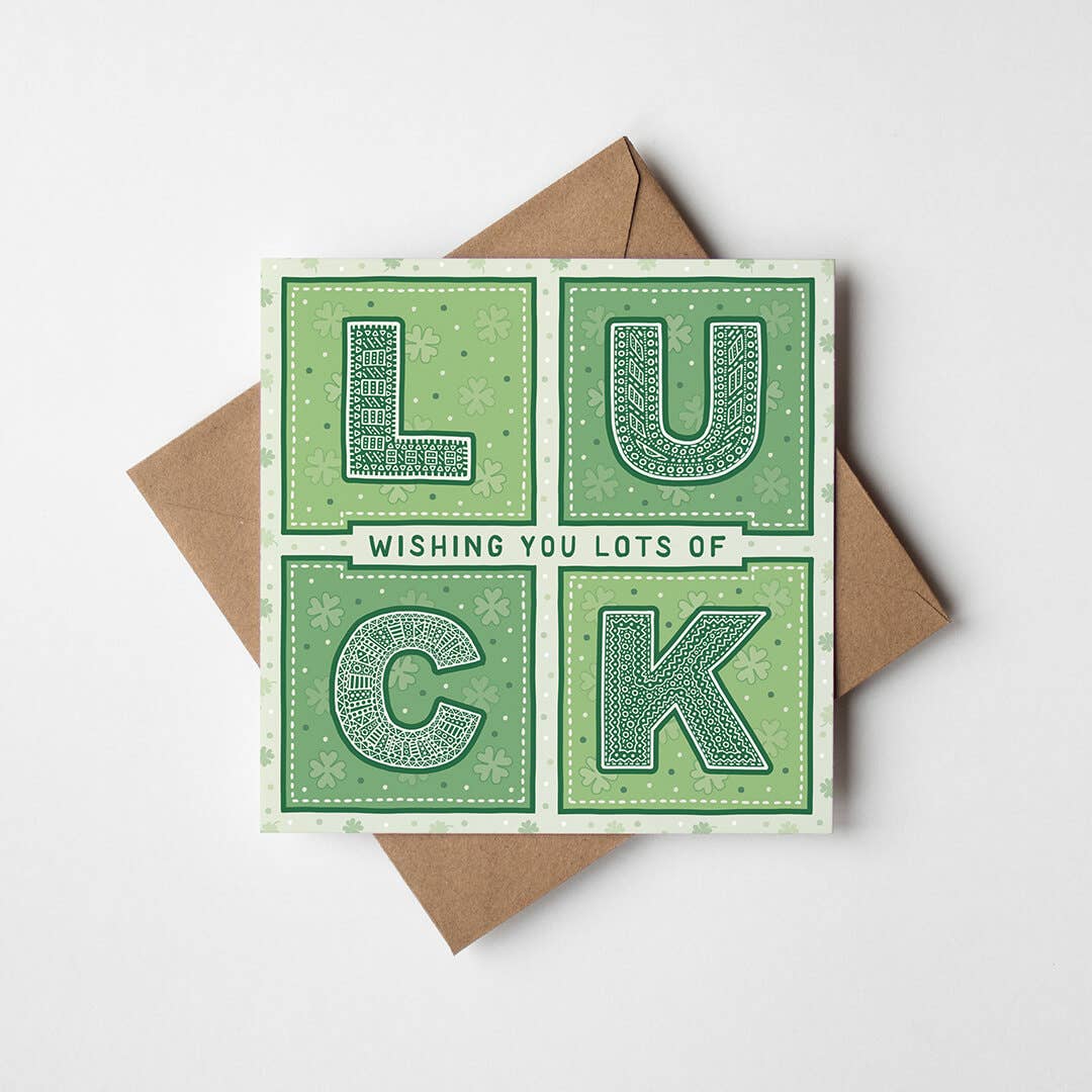 Green Typographic Good Luck Card