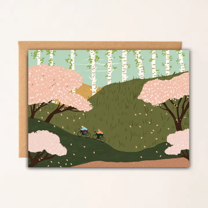 Cyclists Cherry Blossom Card
