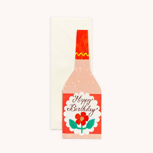 Happy Birthday Rose Wine Bottle Card