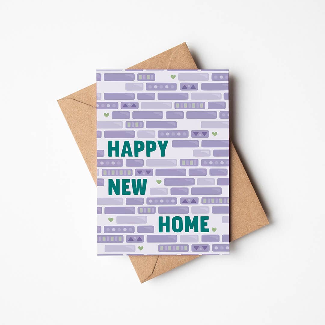 Purple and Green Bricks Happy New Home Card