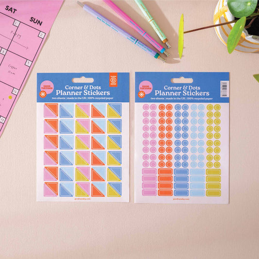Two sheets of planner stickers from The Pencil Me In stationery shop. 