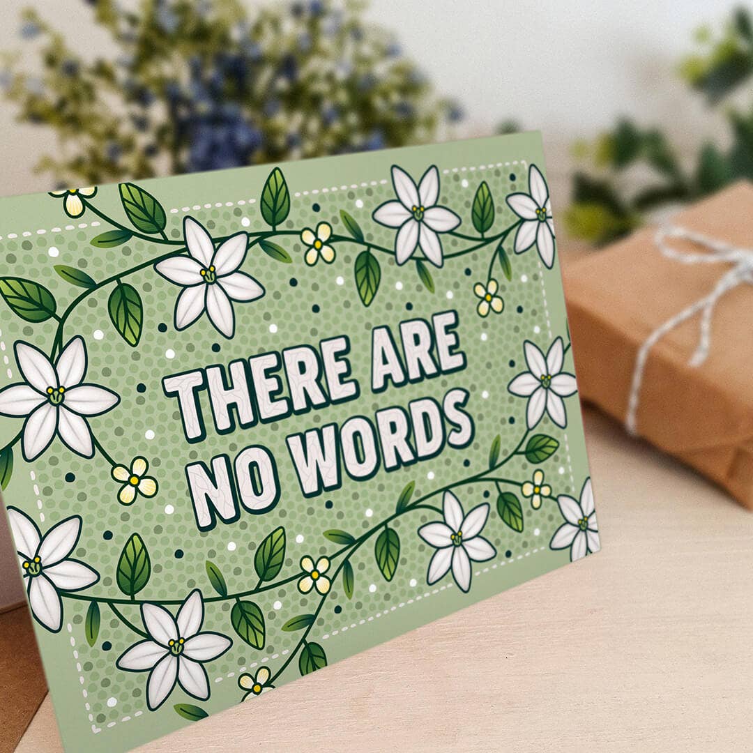 'There Are No Words' Green Floral Sympathy Card