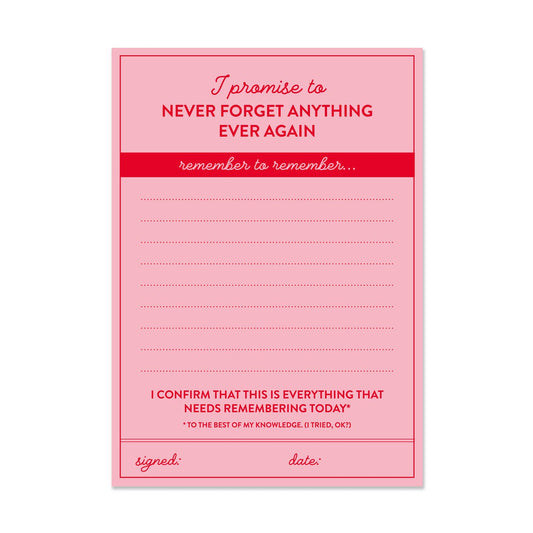 A pink notepad with humorous text and lined pages from the Pencil me In stationery shop.
