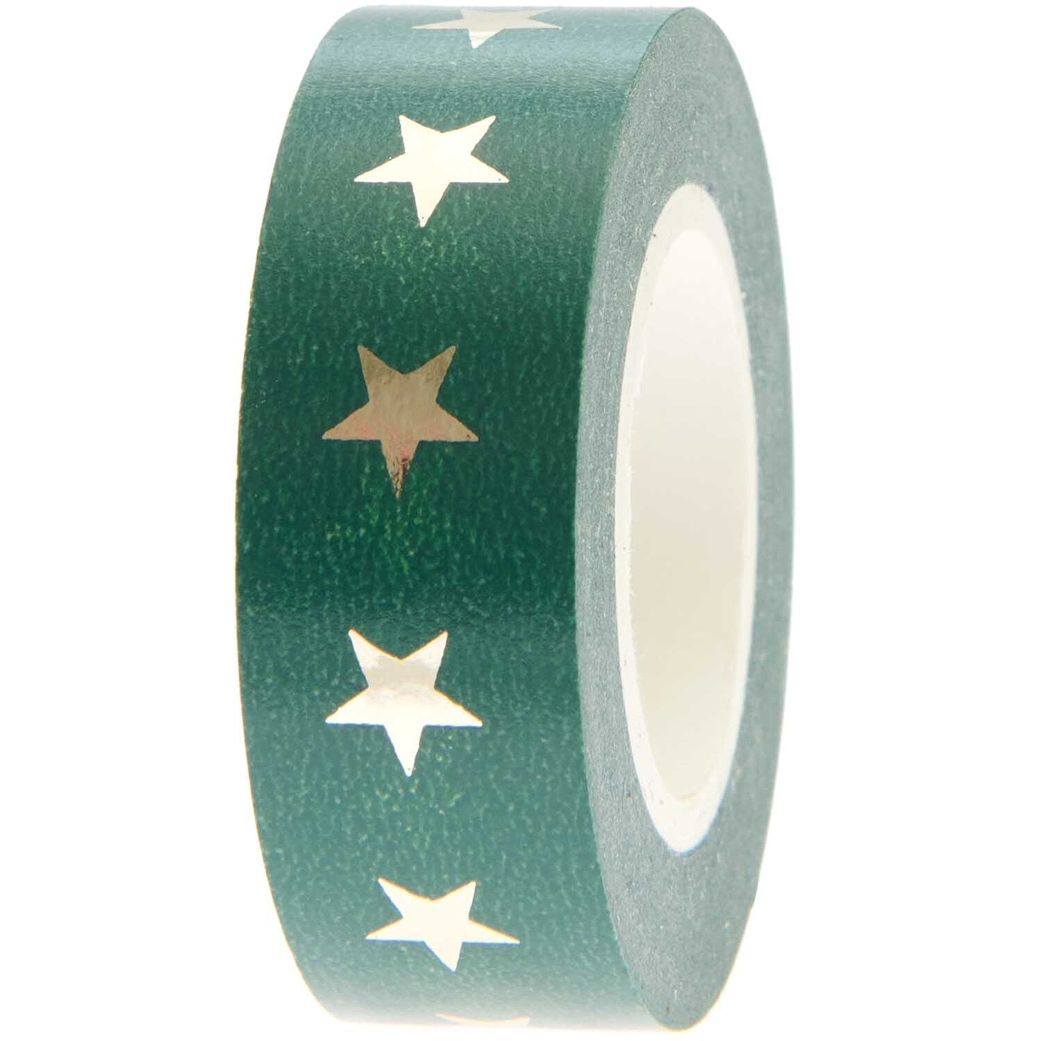 A roll of green washi tape with gold stars from the Pencil Me In stationery shop. 