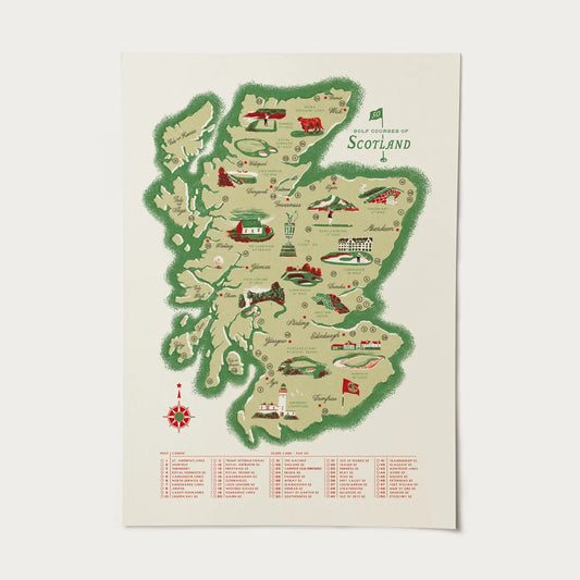 Golf Courses of Scotland A3 Map Checklist