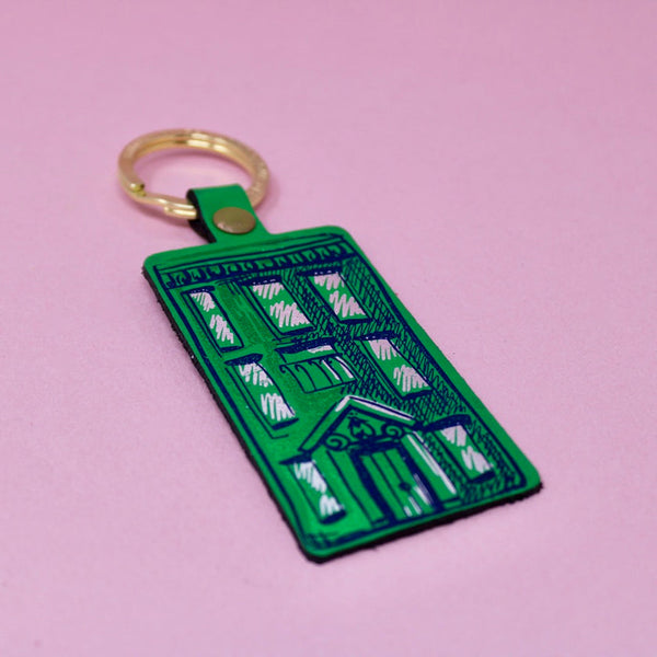 Green Leather Apartment Keyring