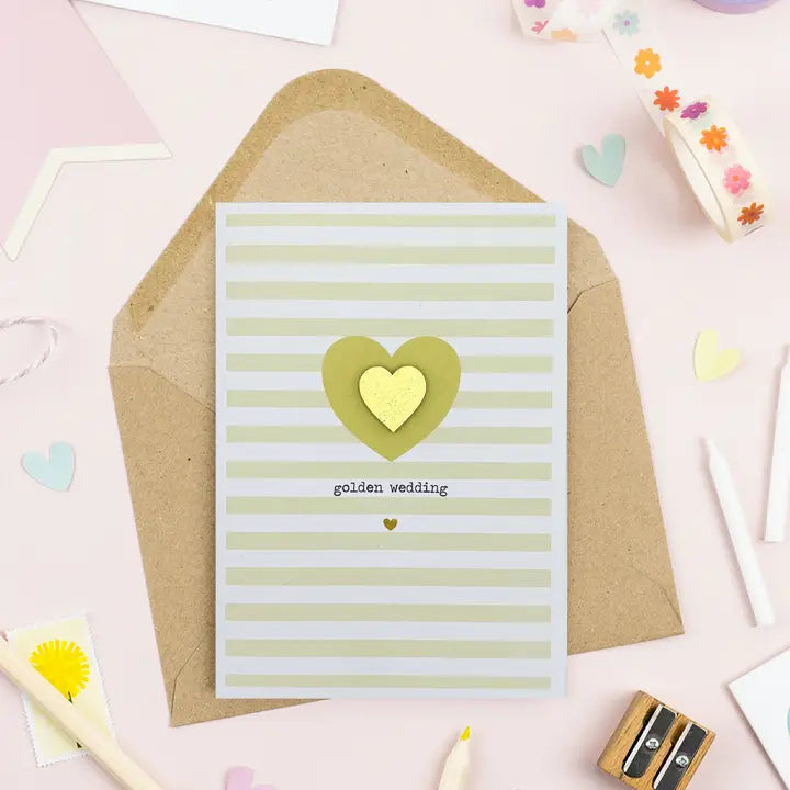 Golden Anniversary Wooden Heart Embellished card