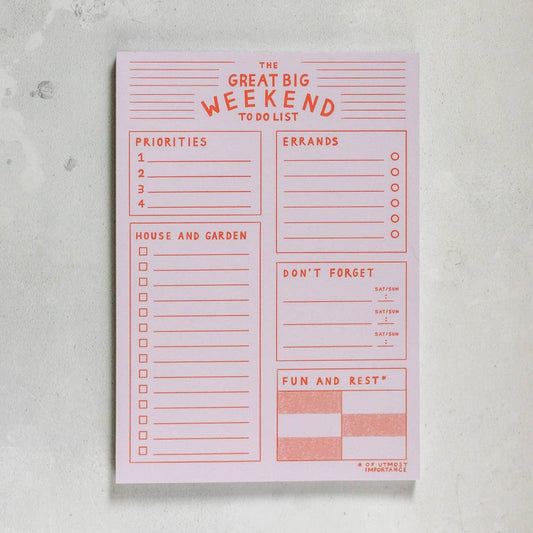 A weekend to do list pad from the Pencil Me In stationery shop. 