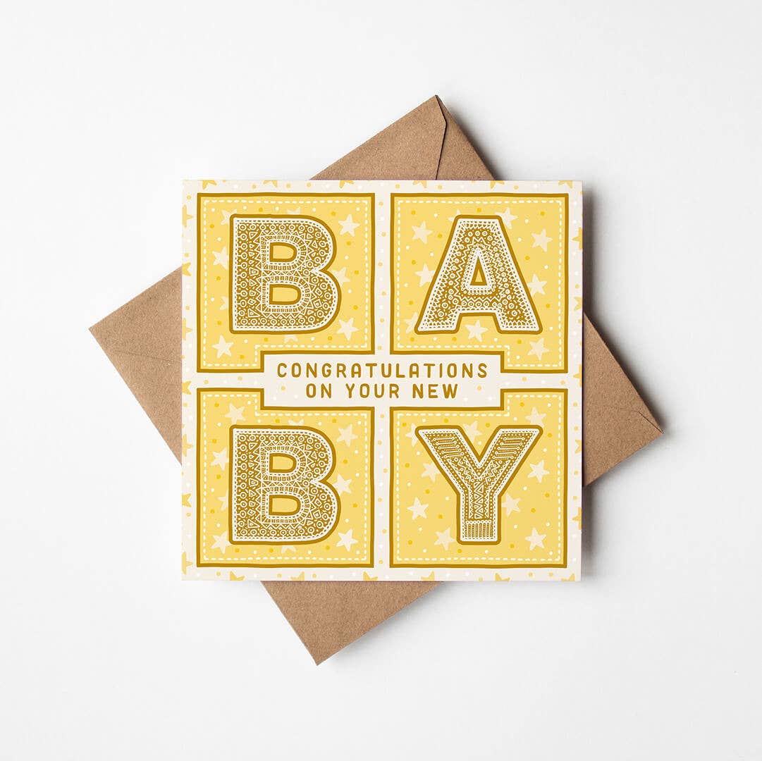 Yellow Gender Neutral Typographic New Baby Card