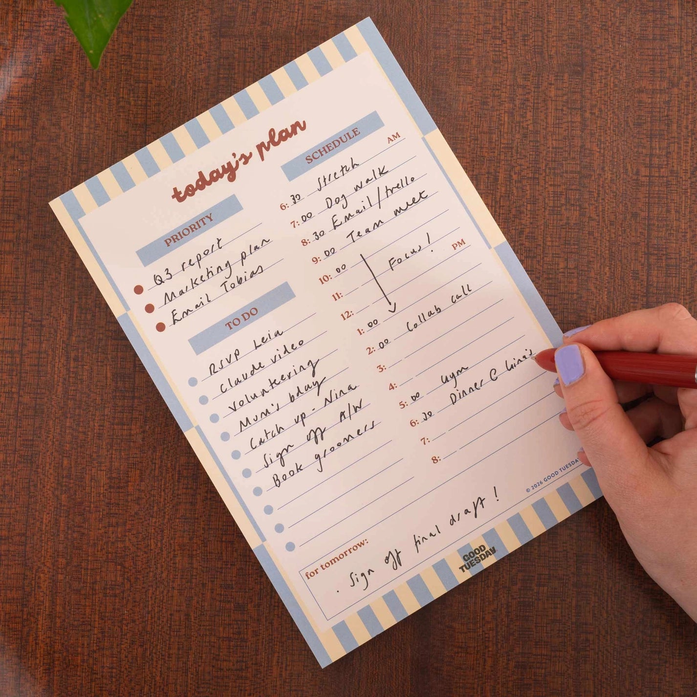 A5 Daily Planner Pad -Butter blue