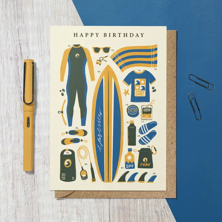 Surfing kit Birthday card