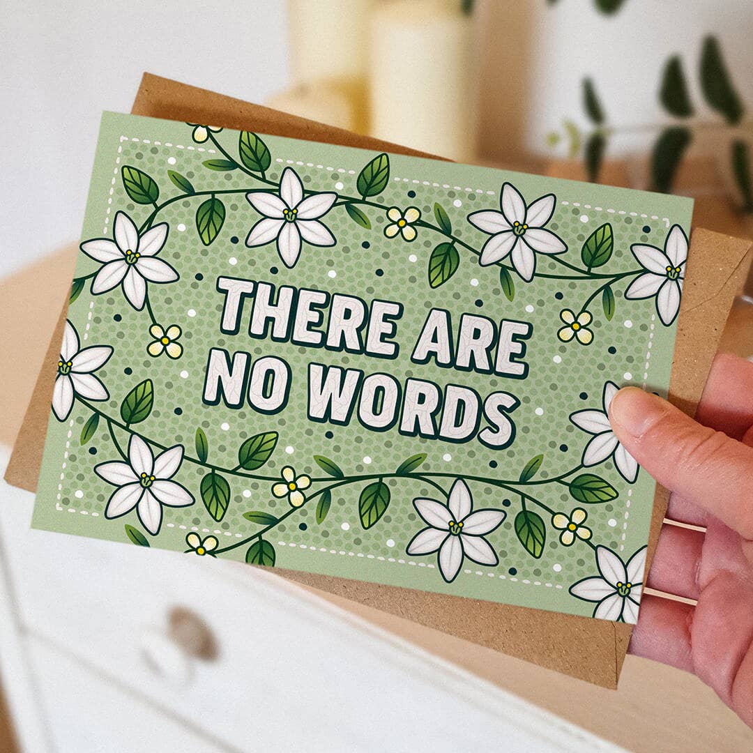 'There Are No Words' Green Floral Sympathy Card