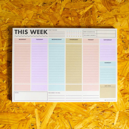 An A4 weekly planner pad from the Pencil Me In shop stationery shop.