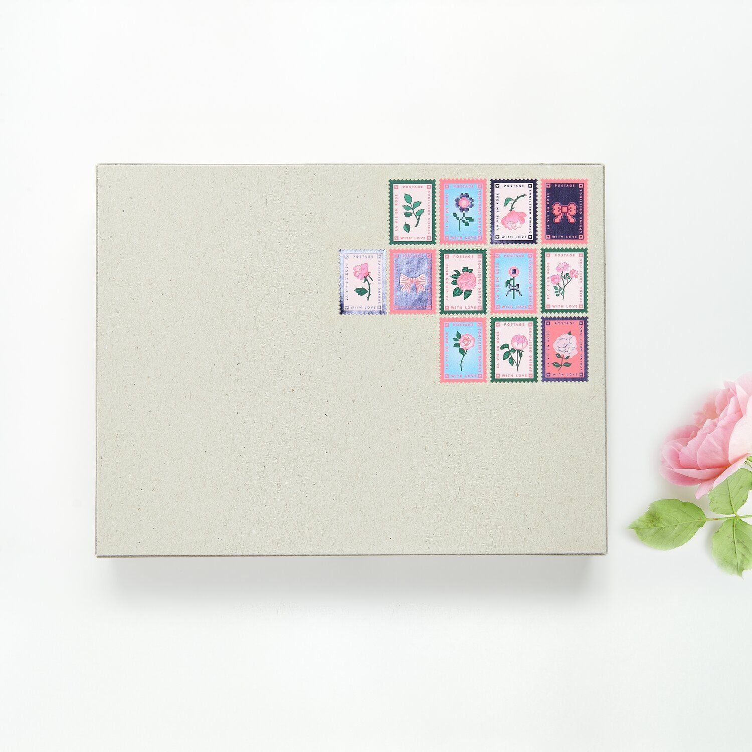 A variety of stamp shaped floral stickers from the Pencil Me In stationery shop. 