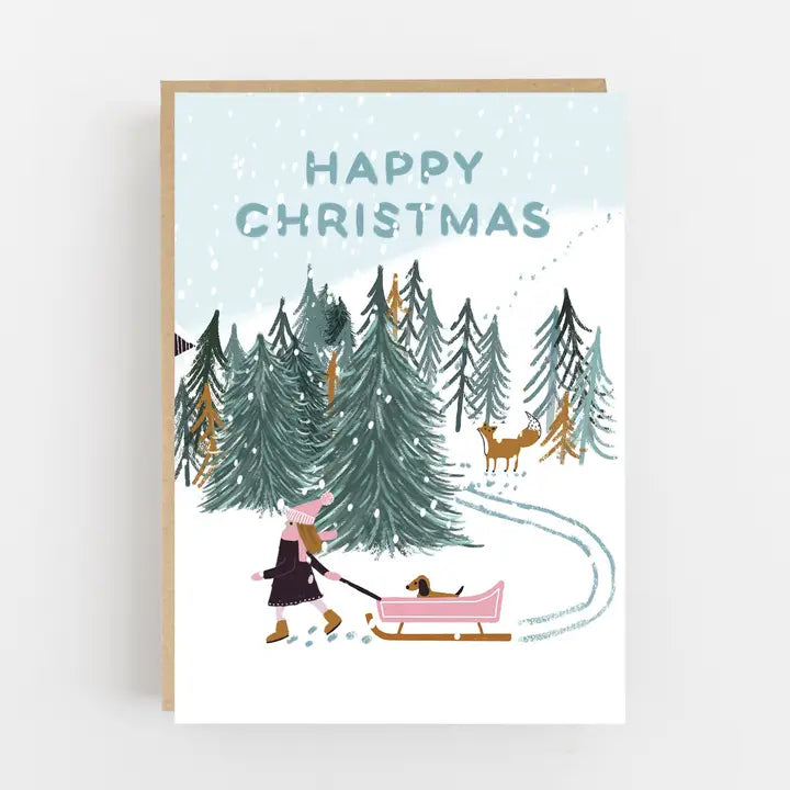 Happy Christmas with pink sled card