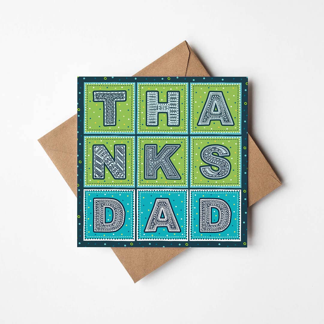 Blue and Green 'Thanks Dad' Typographic Father's Day Card