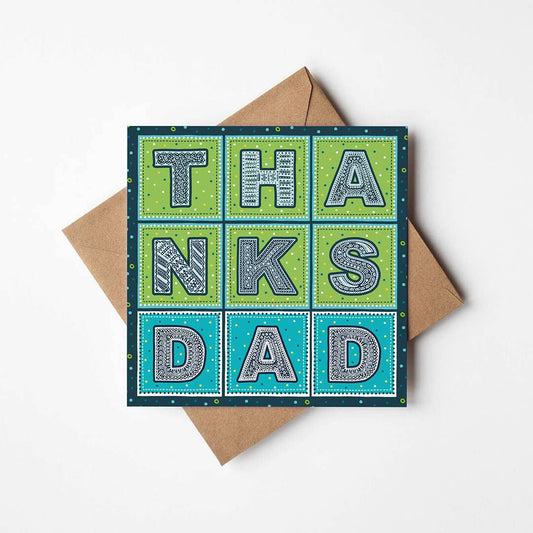 Blue and Green 'Thanks Dad' Typographic Father's Day Card
