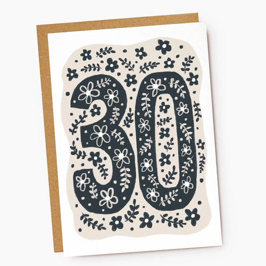 30th Birthday Beige & Navy floral card