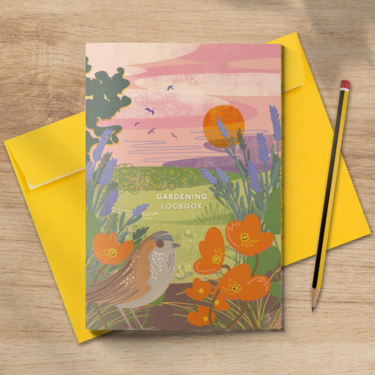 A gardening log book with a bird on the cover from the Pencil Me In stationery shop.