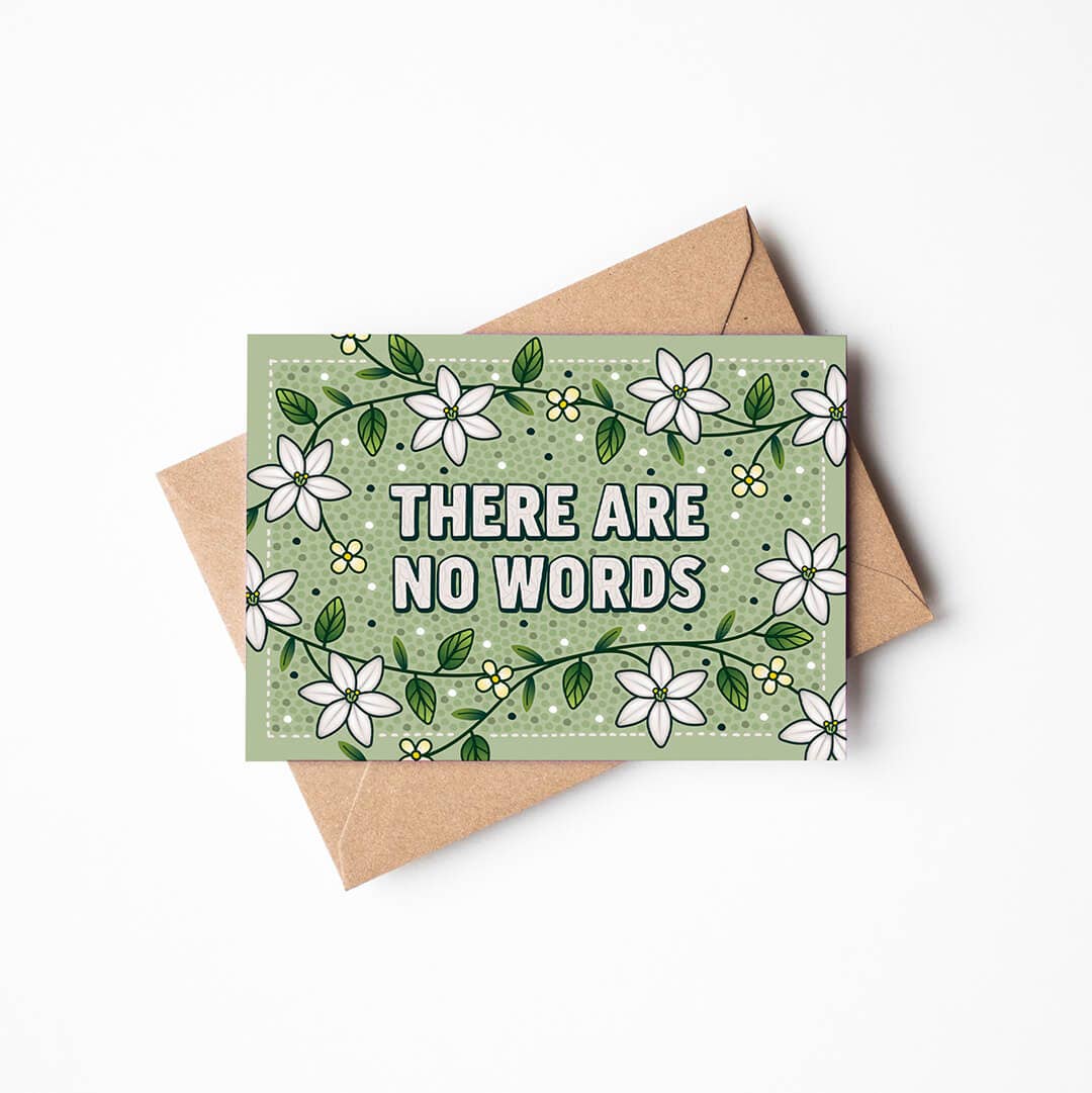 'There Are No Words' Green Floral Sympathy Card