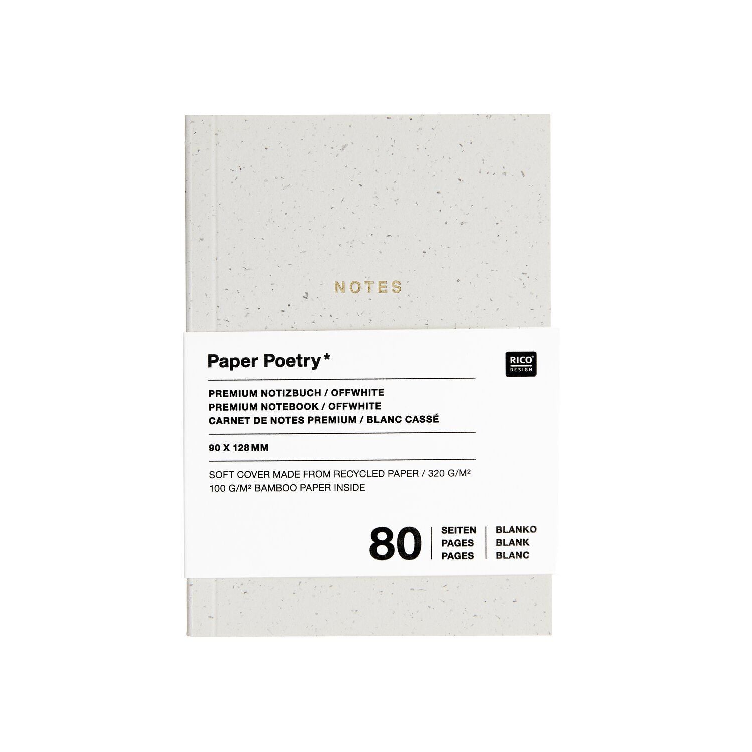 A white notebook with 'NOTES' text on the front from the Pencil Me In stationery shop. 