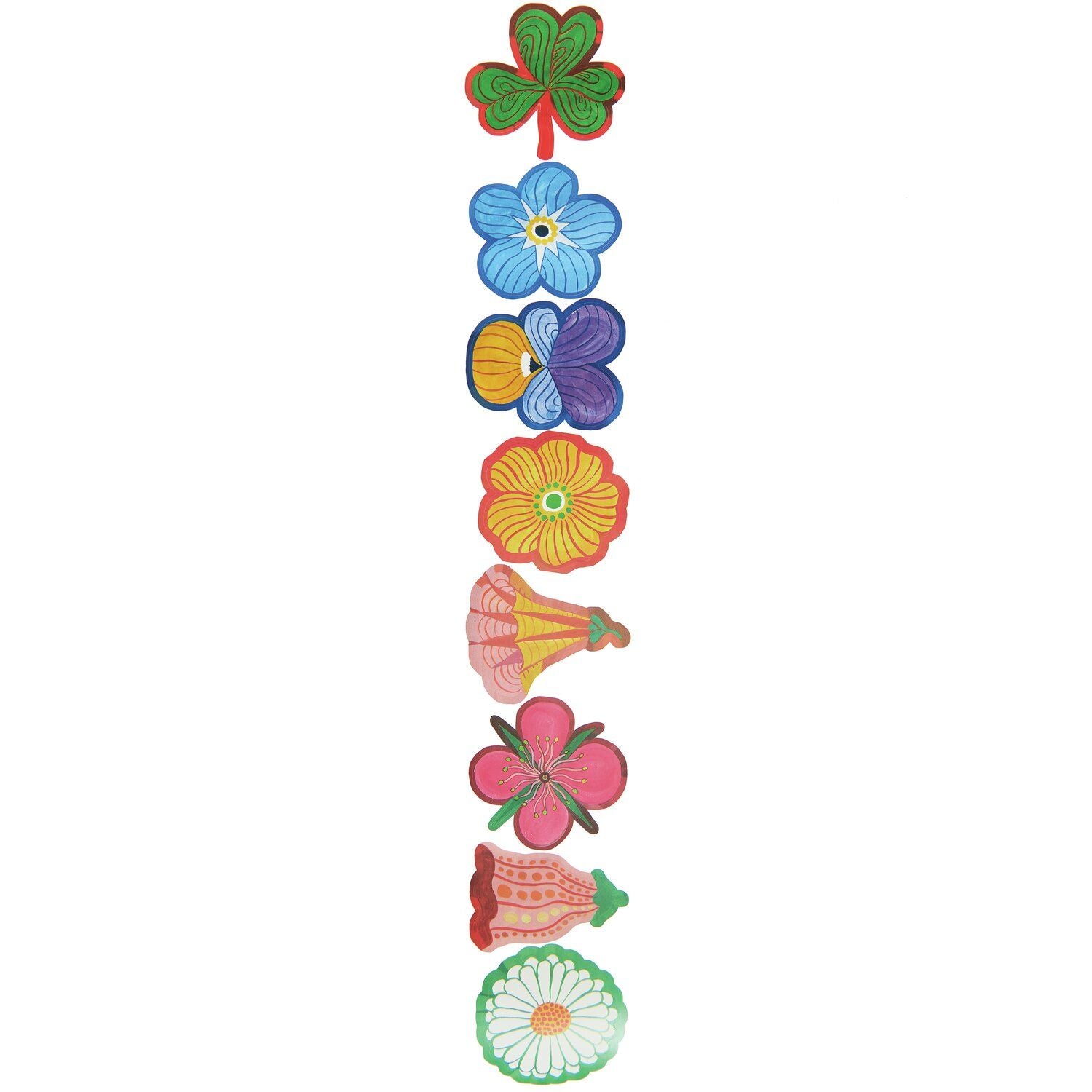 A selection of colorful flowers and a clover from the Pencil Me In stationery shop. 