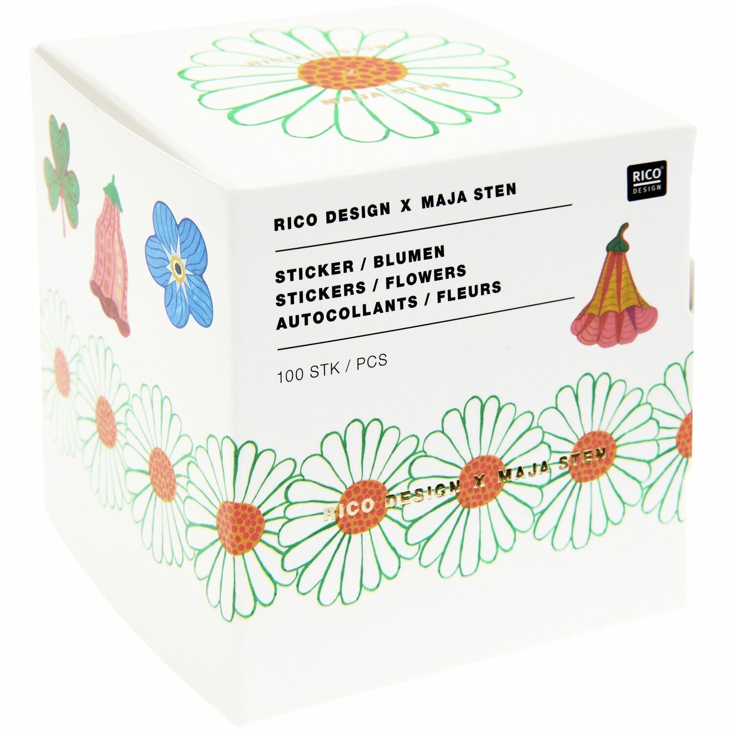 A Box of Rico Design x Maja Sten flower stickers with colorful floral designs from the Pencil Me In shop. 