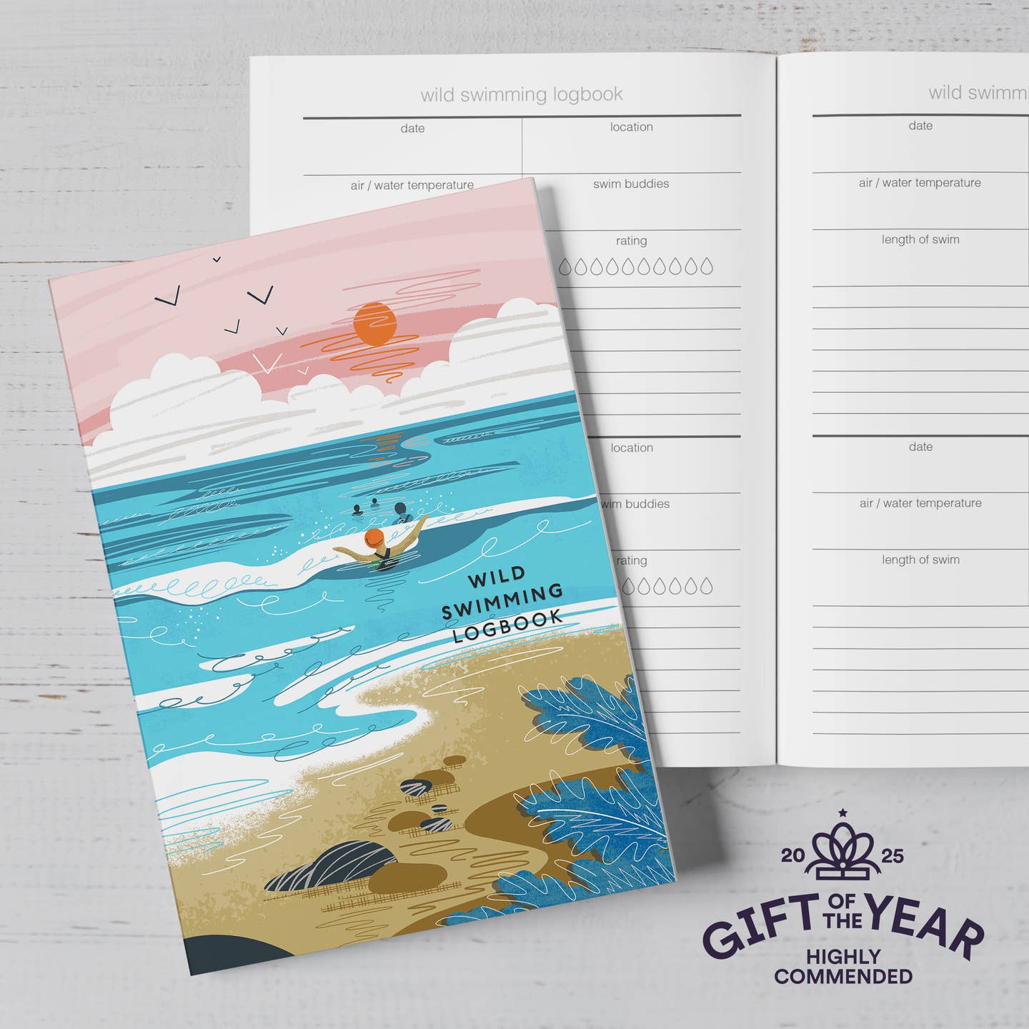 A wild swimming logbook from the Pencil Me In stationery shop. 