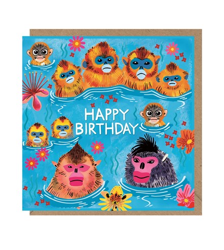 Monkeys Swimming Birthday Card
