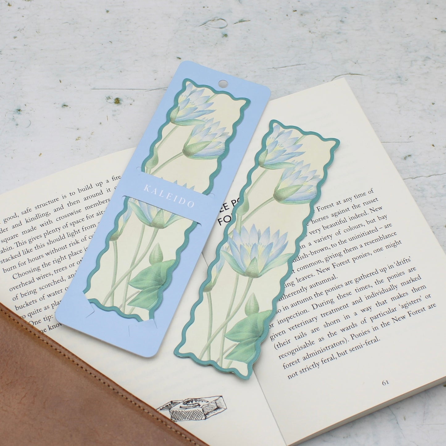 Scalloped Blue Nymphaea-Caerulea Double Sided Bookmark