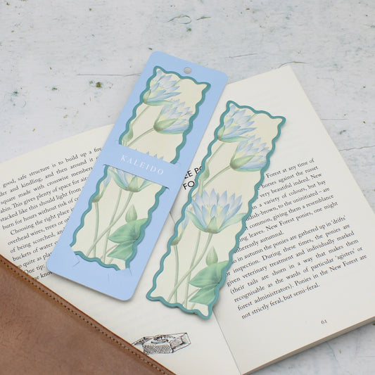Scalloped Blue Nymphaea-Caerulea Double Sided Bookmark