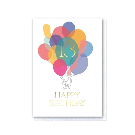 Happy 13th Birthday balloons card