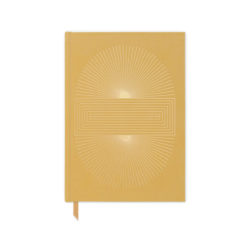 Ochre journal with gold foil sunrise pattern on the cover from the Pencil Me In stationery shop