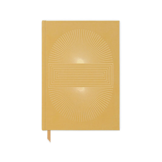 Ochre journal with gold foil sunrise pattern on the cover from the Pencil Me In stationery shop
