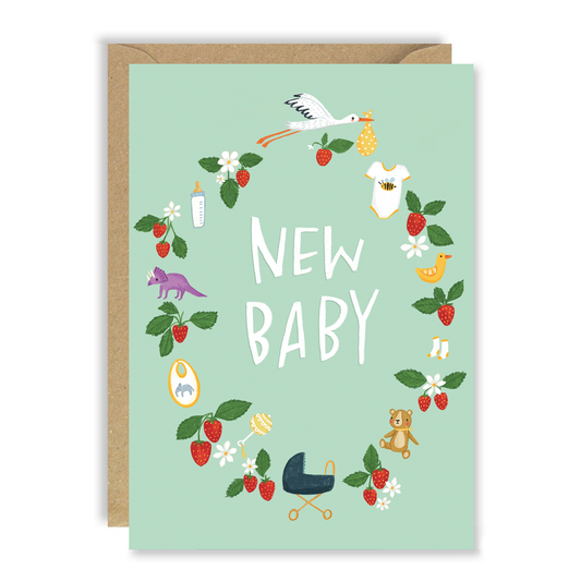 New Baby, strawberry wreath card