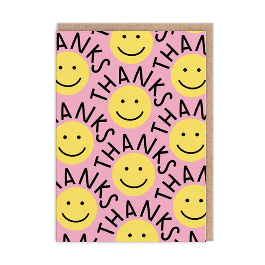 Yellow Smiley Thanks card set - pack of 6