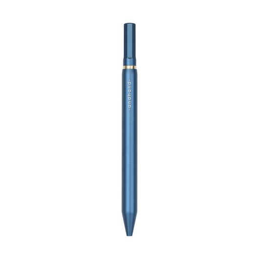 A blue pen with gold accents from the Pencil Me In stationery shop.
