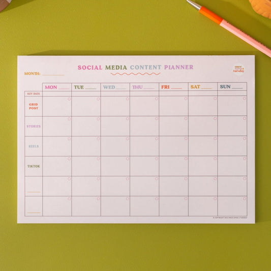 Weekly planner pad for social media content from the Pencil Me In stationery shop.