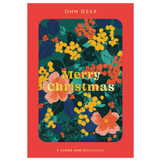 Festive Floral Card Pack of 9