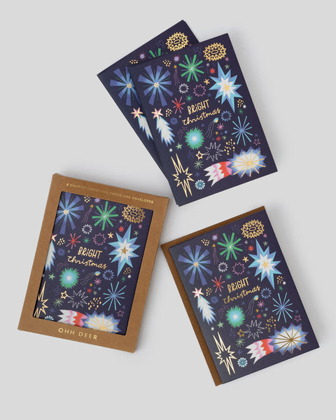 Festive Stars Christmas Card Set - Pack of 6