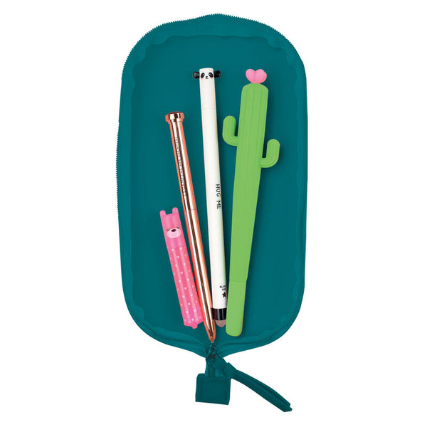 A soft silicone pencil case in petrol blue from the Pencil Me In stationery shop.