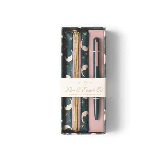 Pen & Pouch Gift Set - Teal Moon