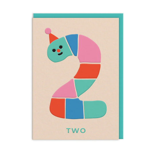 Age 2 Rainbow Worm Birthday Card