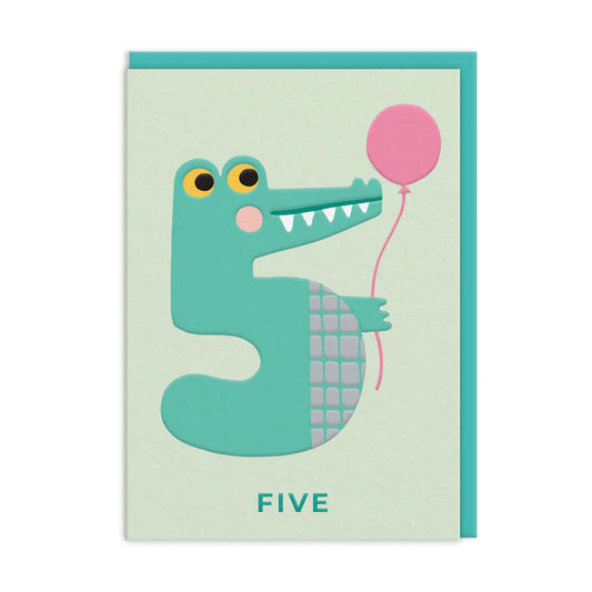 Age 5 Crocodile Birthday Card