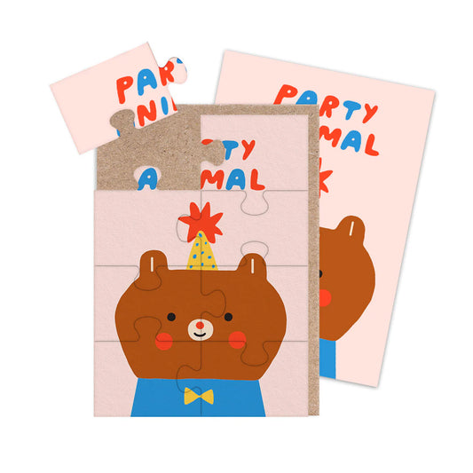 Party Animal Bear Jigsaw Greeting Card (A6)