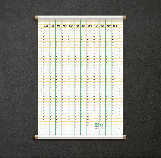 A vertical wall calendar with a monthly grid from January to December available from the Pencil Me In stationery shop. 