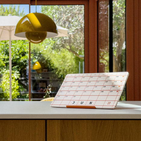 A monthly desk calendar with stand. Available from the Pencil Me In stationery shop.