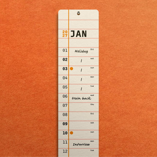 A slim vertical monthly calendar available from the Pencil Me In stationery shop.